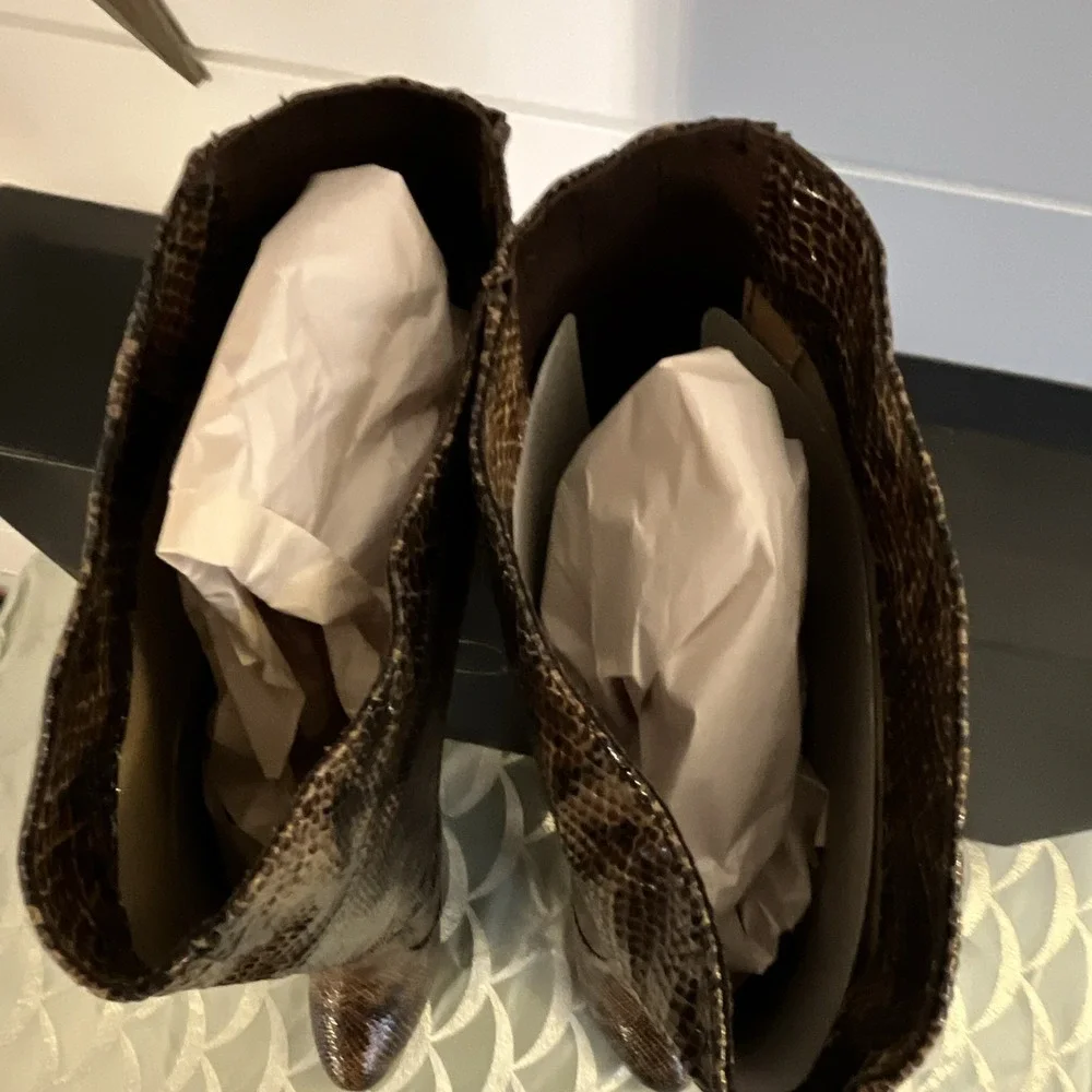 Vintage Colin Stuart Brown Snakeskin Slouch Knee High Boots NIB Size 6B Y2K